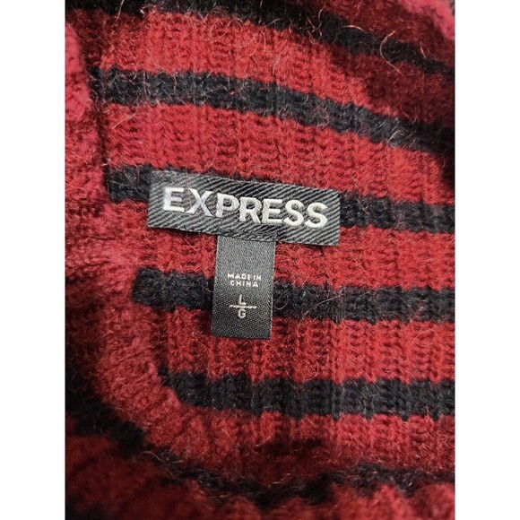 Express Sweater Womens Large Acrylic Mohair Wool Blend Pullover Marron Black - Picture 4 of 6